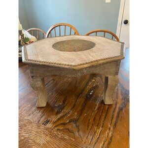 Handcrafted Wooden & Brass Indian Chowki Bajot Table With Intricate Design 8" Ta